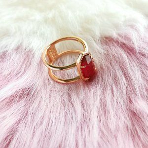 Rose Gold Ring Berry red glass Ring Size 7